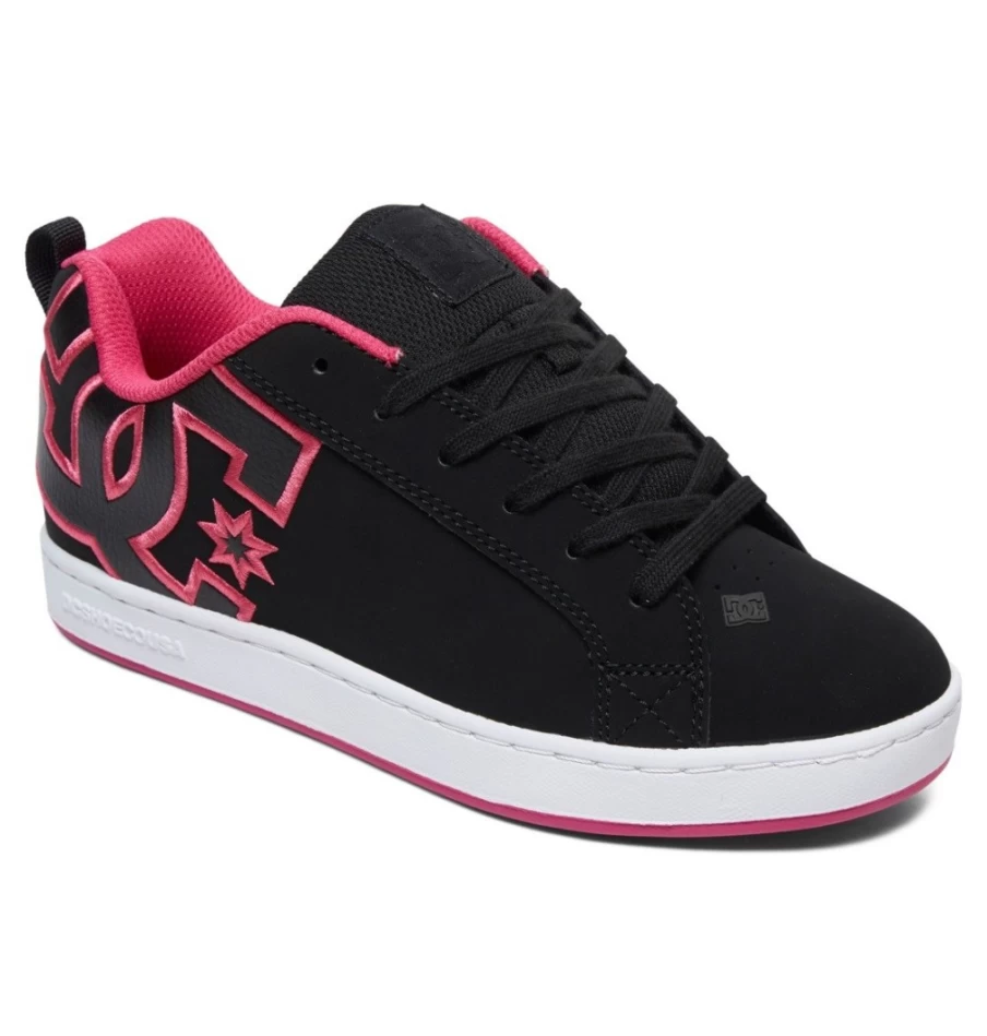 DC Shoes Women's Graffik Court Sneakers in Black/Pink Stencil - Stylish Skate Shoes for Women