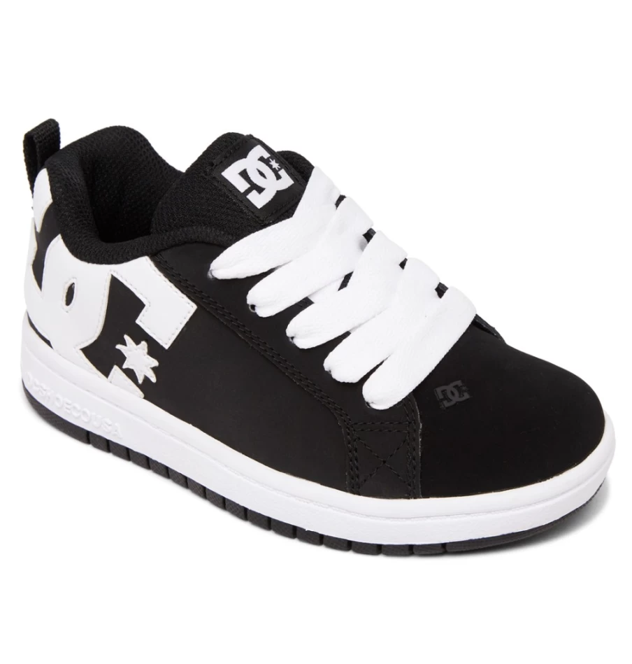 DC Shoes Kids' Court Graffik Sneakers - Black/White Athletic Shoes for Boys & Girls