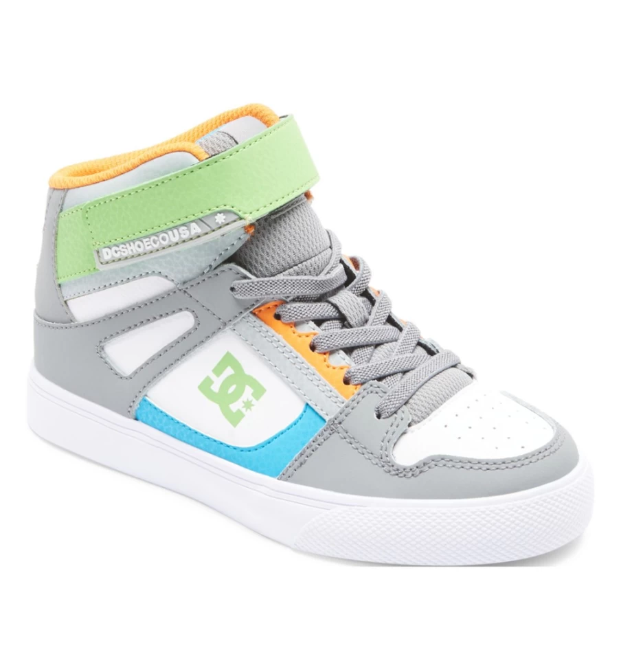 DC Shoes Kids' Grey/White High-Top Sneakers with Elastic Waist & Lace Detail