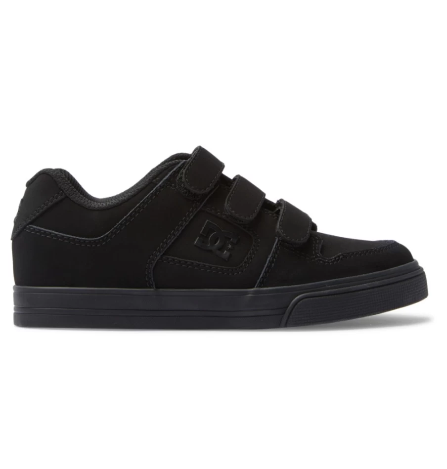 DC Shoes Kids' Pure Velcro Sneakers - Black Triple Black Casual Athletic Shoes for Children