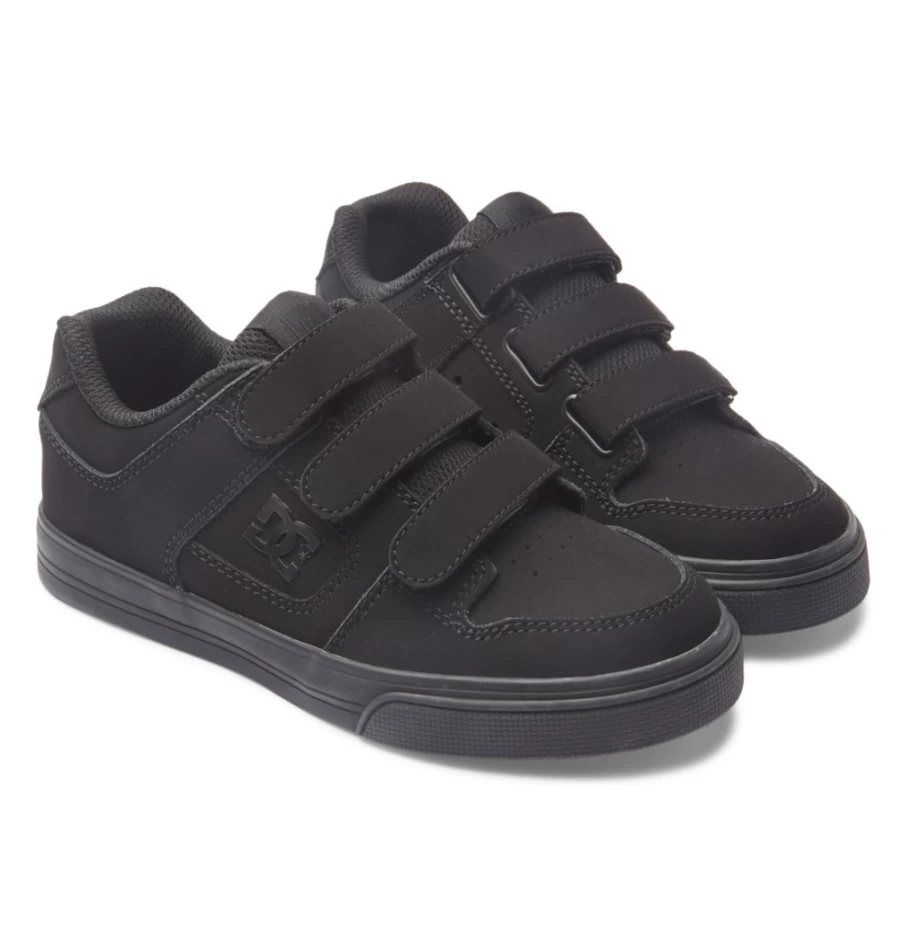 DC Shoes Kids' Pure Velcro Sneakers - Black Triple Black Casual Athletic Shoes for Children