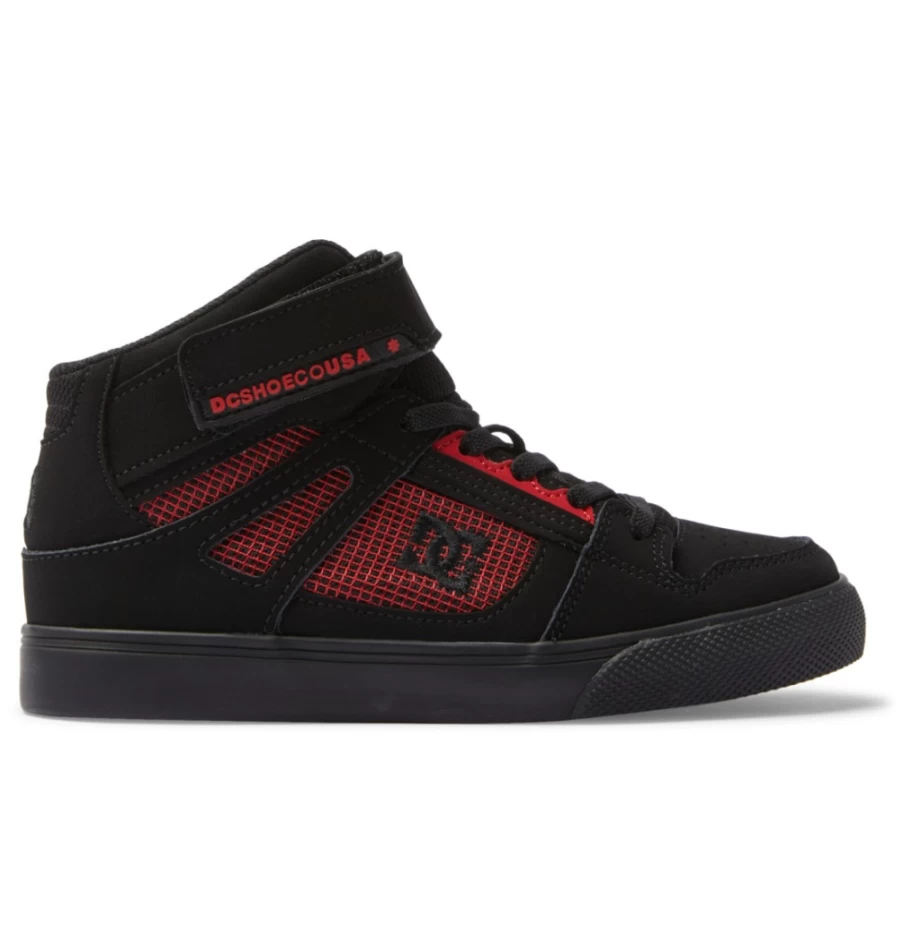 DC Shoes Kids' Black/Red High-Top Sneakers with Elastic Waist & Lace Detail - High Elasticity for Active Children