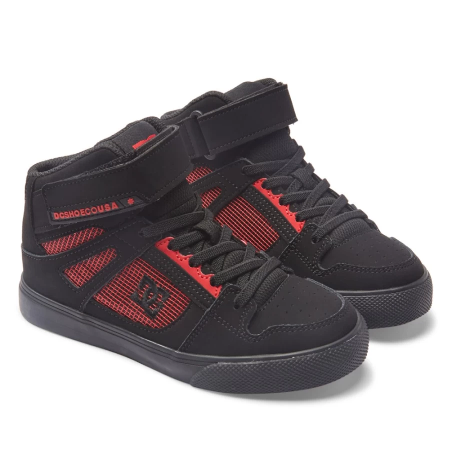 DC Shoes Kids' Black/Red High-Top Sneakers with Elastic Waist & Lace Detail - High Elasticity for Active Children