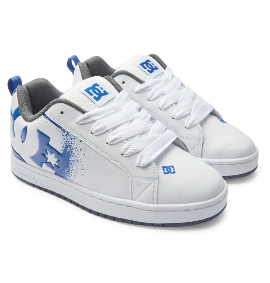 DC Shoes Men's Court Graffik Sneakers - White/Blue/Grey Athletic Shoes for Men