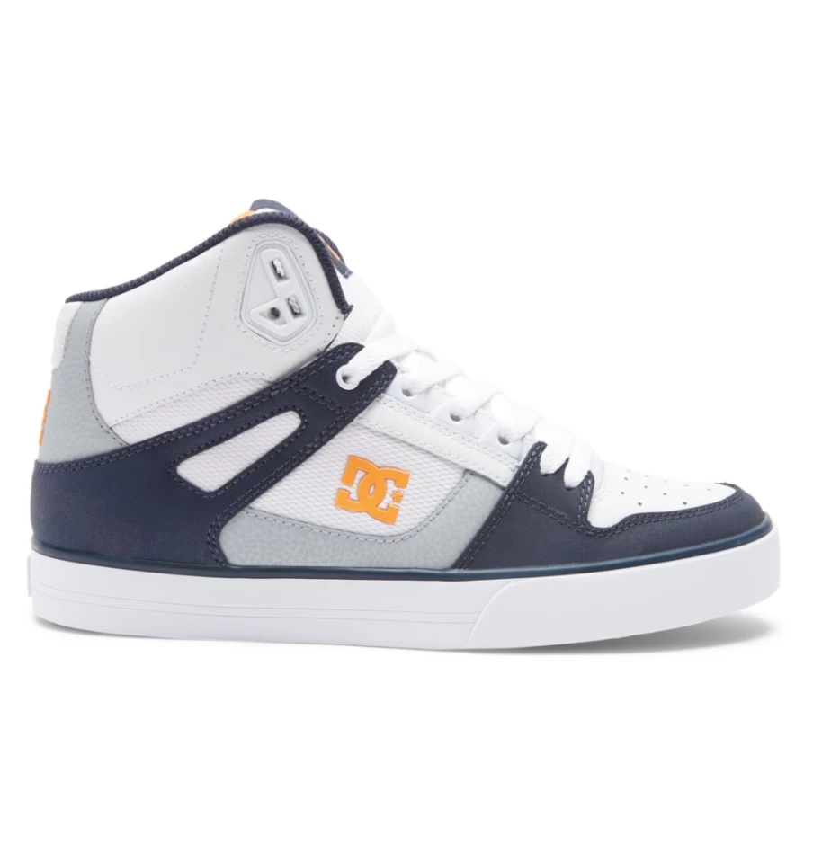 DC Shoes Men's Pure High-Top Sneakers in White, Grey & Orange - Casual Skate Shoes