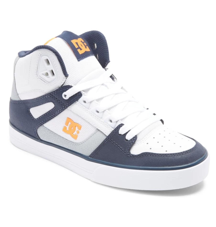 DC Shoes Men's Pure High-Top Sneakers in White, Grey & Orange - Casual Skate Shoes
