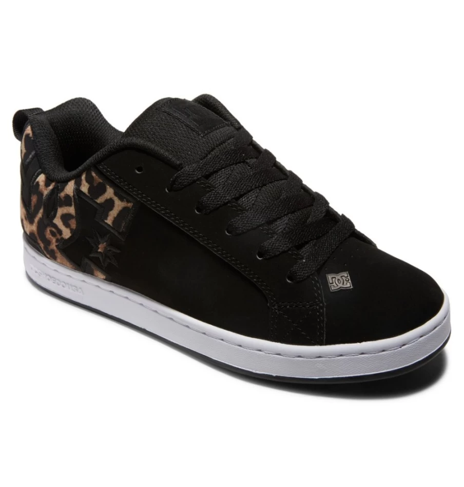 DC Shoes Women's Graffik Court Sneakers in Black/White/Black Print - Stylish Skate Shoes for Women